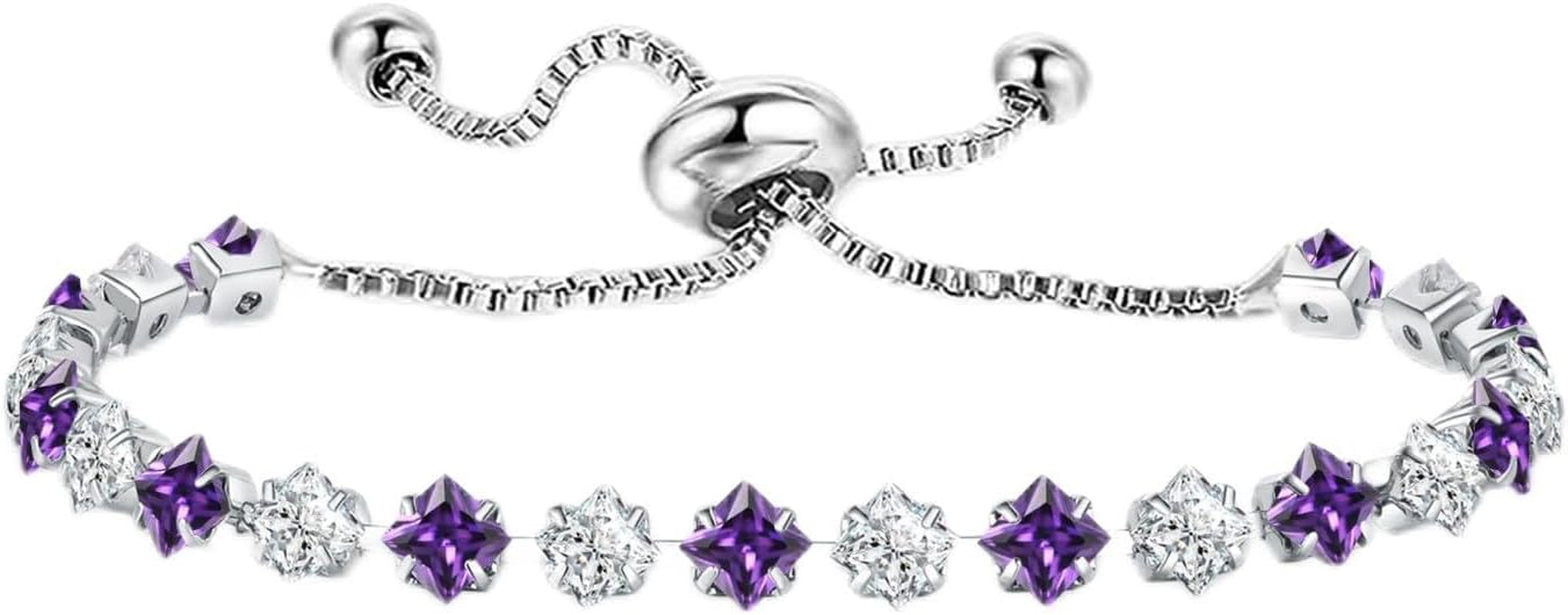 Elegant Birthstone Tennis Bracelet for Women in Silver with Cubic Zirconia, Adjustable Slider Design - Perfect Gift for Christmas, Birthdays, Anniversaries, and Friendship for Moms, Wives, and Girlfriends.
