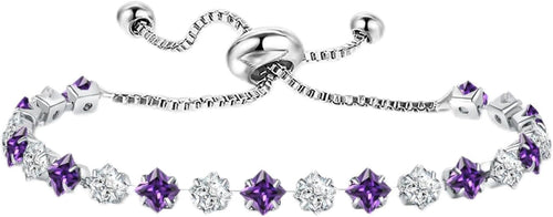 Elegant Birthstone Tennis Bracelet for Women in Silver with Cubic Zirconia, Adjustable Slider Design - Perfect Gift for Christmas, Birthdays, Anniversaries, and Friendship for Moms, Wives, and Girlfriends.
