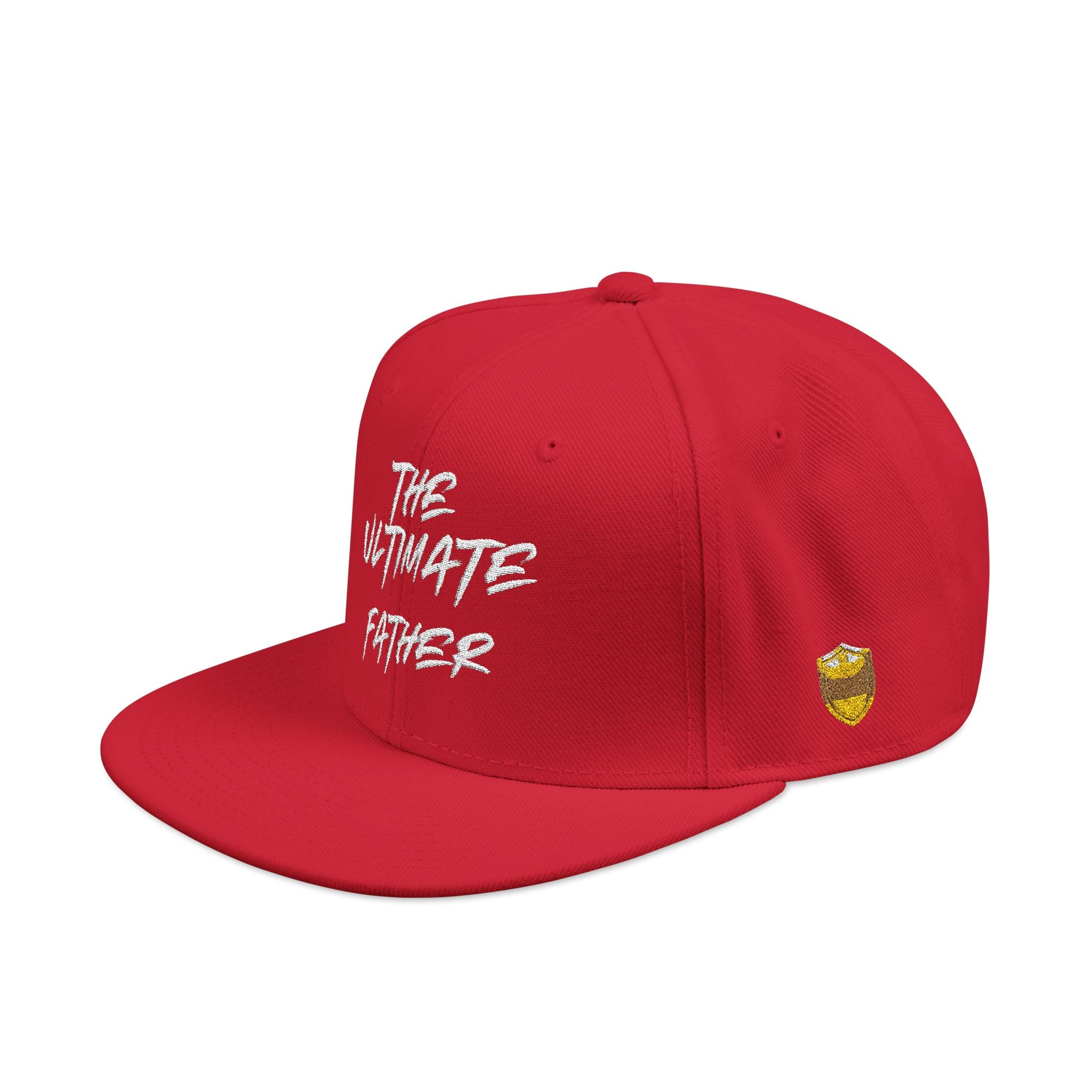 Red Snapback Hat — Embroidered “The Ultimate Father” Dad Cap with Gold Heart Accent