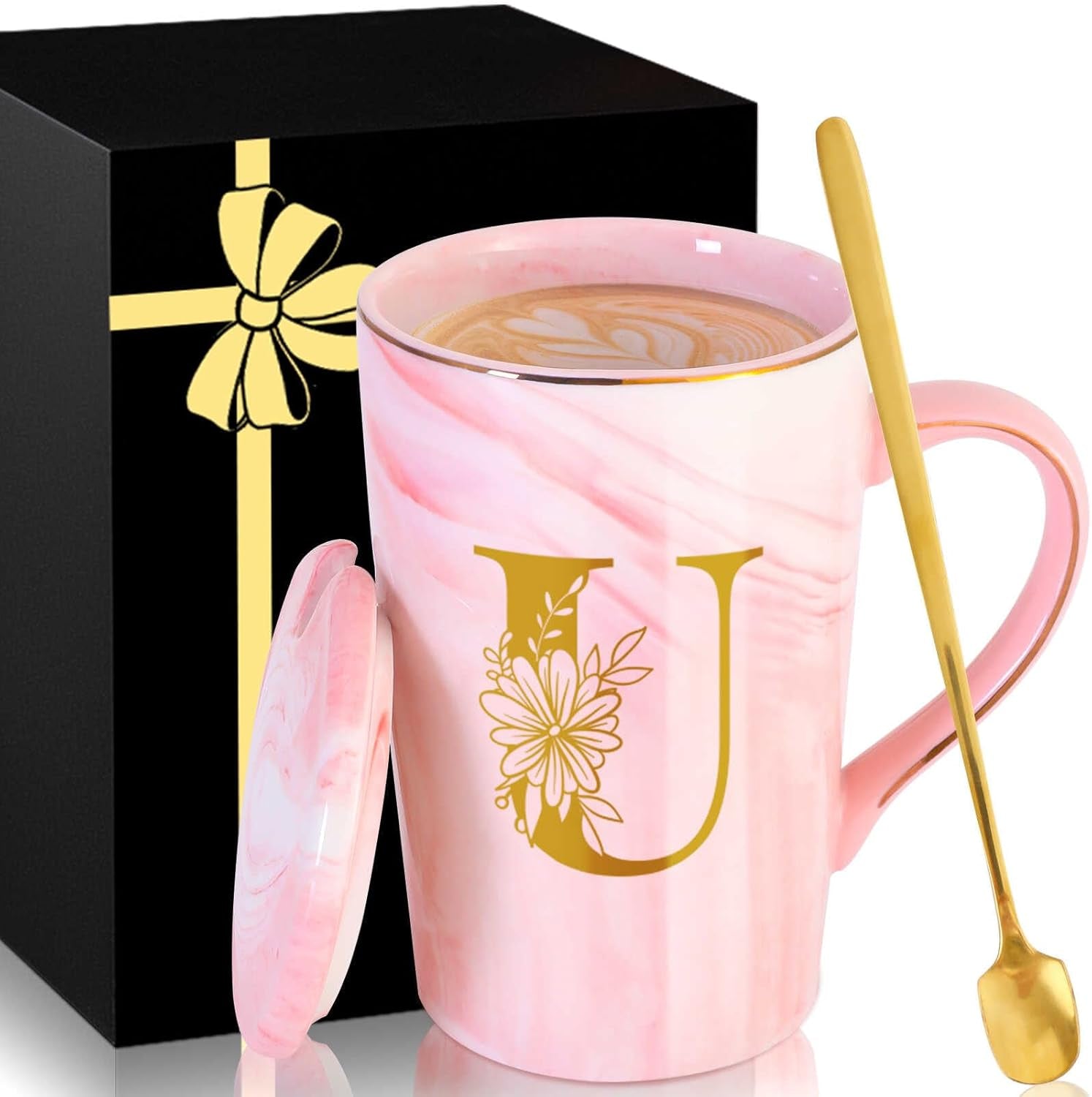 Personalized Ceramic Coffee Mug with Lid Tea Cup Mother Day Best Mama Mom Ever from Daughter Son Gifts Christmas Xmas Valentines Birthday Groom Bride Mother in Law Personalized Special Present,K