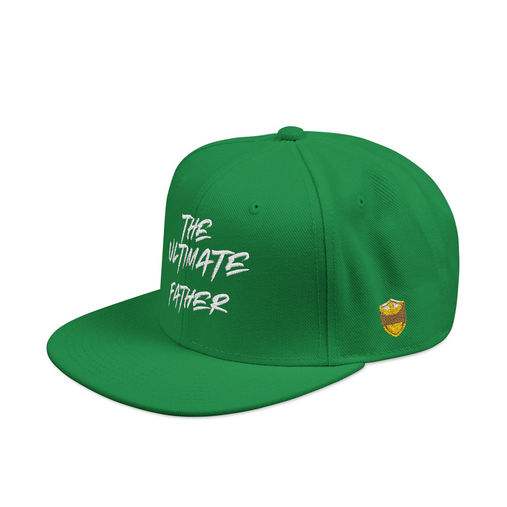 Green Snapback Hat — Embroidered “The Ultimate Father” Dad Cap with Gold Heart Accent