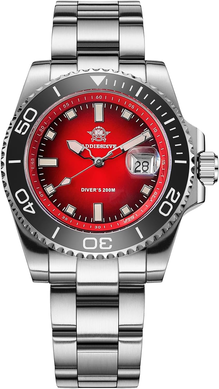 41 MM Mens Dive Watch Quartz Movement Watches for Men Easy to Read Dial 200 M Waterproof BGW9 Luminous Analog Orange/Red/Green/Black Gradient Dial