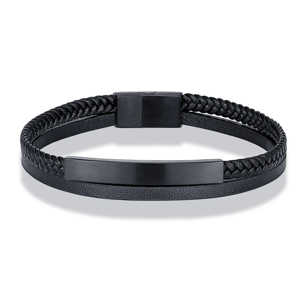 Men Women Punk SOS Custom Logo Name Engrave Text Adjustable Leather Bracelet Customize Stainless Steel ID Bracelet