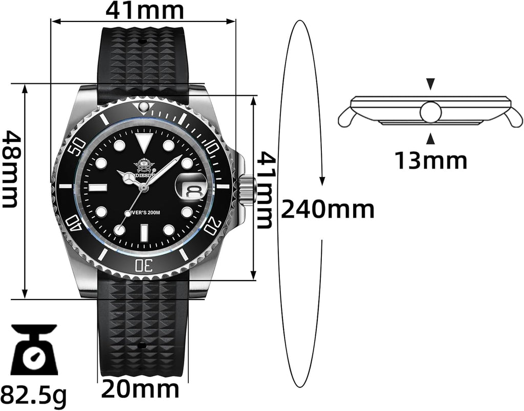 41 MM Mens Dive Watch Quartz Movement Watches for Men Easy to Read Dial 200 M Waterproof BGW9 Luminous Analog Orange/Red/Green/Black Gradient Dial