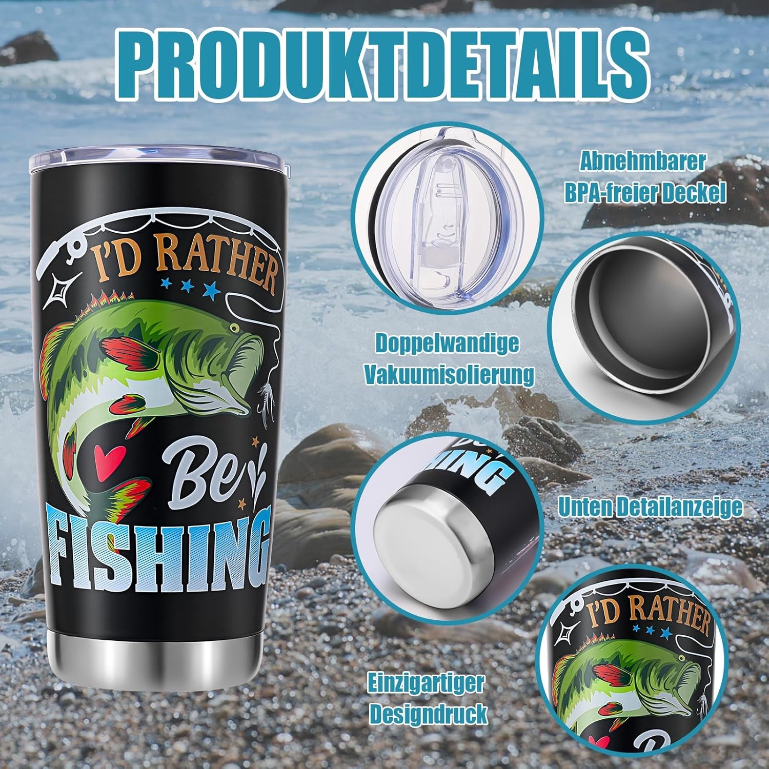 Fishing Hunting Camping Gifts Funny Hat Socks Tumbler Gift Box for Dad Husband Boyfriend Grandpa Fathers Day Birthday Christmas Black