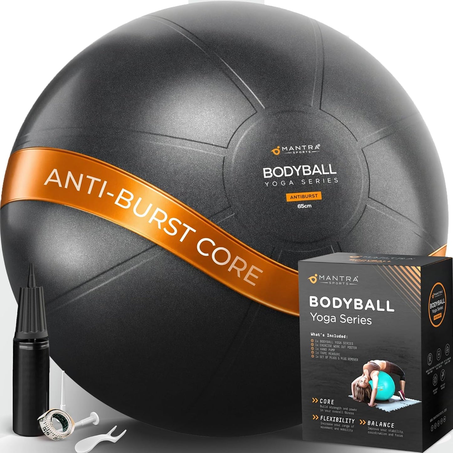 Exercise Ball – Yoga Ball for Pilates & Fitness - Birthing for Pregnancy, Stability, Core, Balance, Therapy for Physical Rehab, Workout for Home Gym & Office Chair, Fast Pump Included