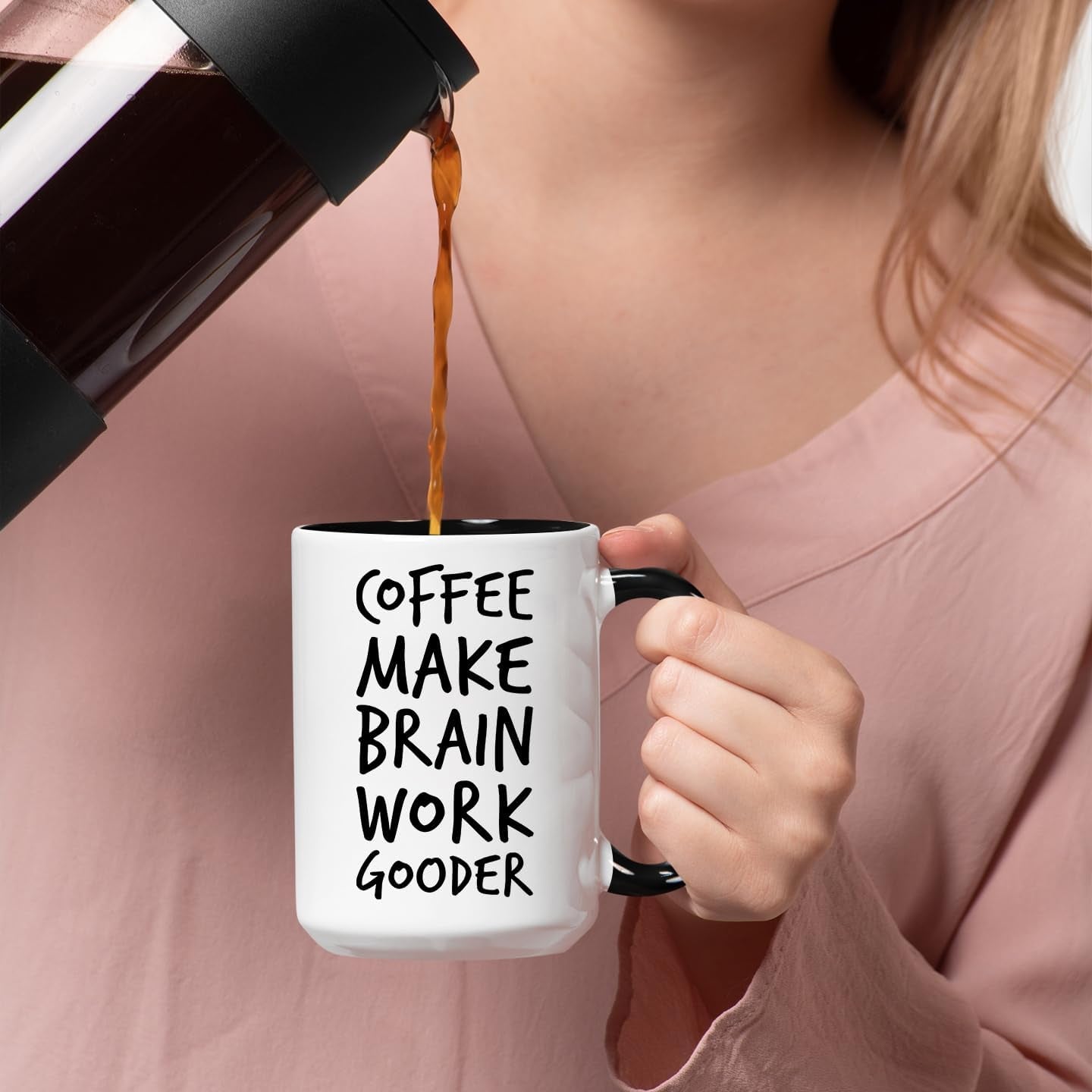 Coffee Make Brain Work Gooder Mug Funny Coffee Lover Gift Humorous Idea Family Friends Birthday Presents Sarcastic Office Tea Cup Caffeine Addict Brain Booster Gooder Vibes