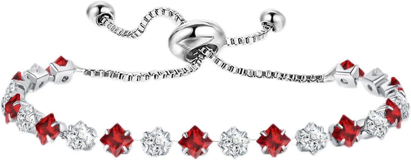 Elegant Birthstone Tennis Bracelet for Women in Silver with Cubic Zirconia, Adjustable Slider Design - Perfect Gift for Christmas, Birthdays, Anniversaries, and Friendship for Moms, Wives, and Girlfriends.