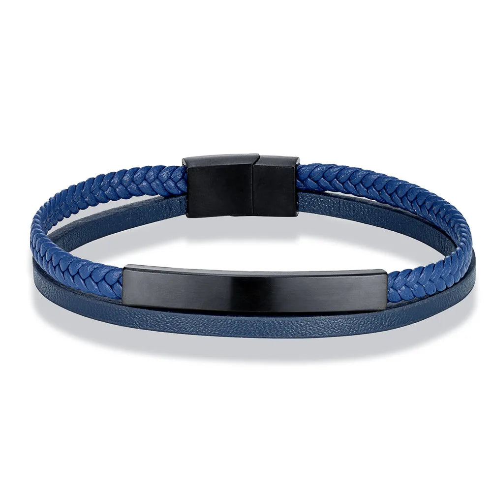 Men Women Punk SOS Custom Logo Name Engrave Text Adjustable Leather Bracelet Customize Stainless Steel ID Bracelet