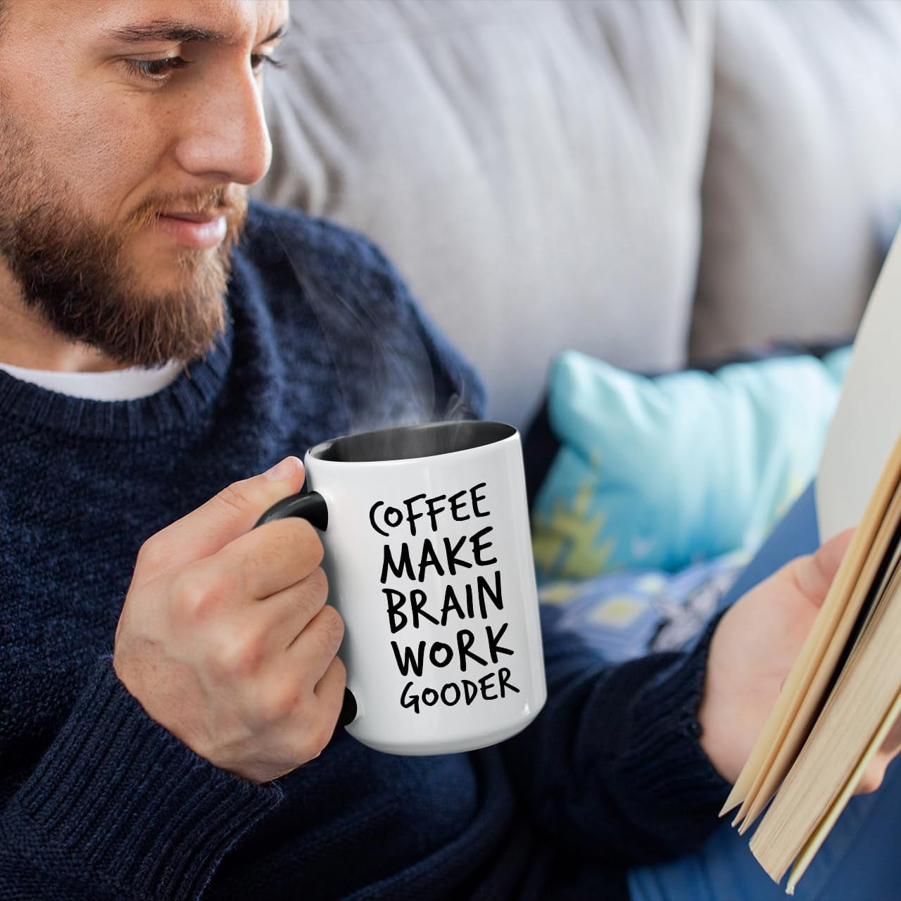 Coffee Make Brain Work Gooder Mug Funny Coffee Lover Gift Humorous Idea Family Friends Birthday Presents Sarcastic Office Tea Cup Caffeine Addict Brain Booster Gooder Vibes