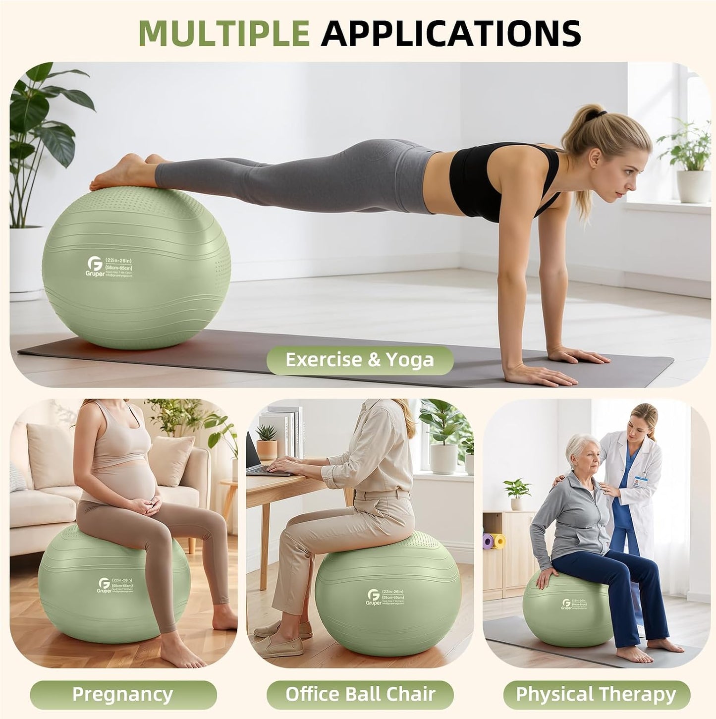 Bouncy Buddy Yoga Orb: Versatile Inflatable Seating for Stretching and Comfort, Available in Four Sizes with Included Pump and Flexibility Guide