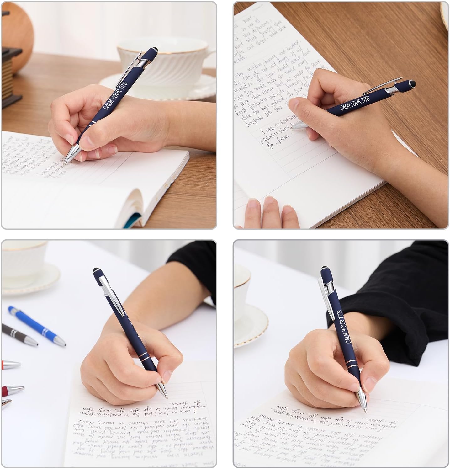 Funny Pens - 12 Pack Fine Point Smooth Writing Pens with Inspirational Tips, Black Ink, Touch Stylus Screens, Motivational Gift for Office & Desk Accessories