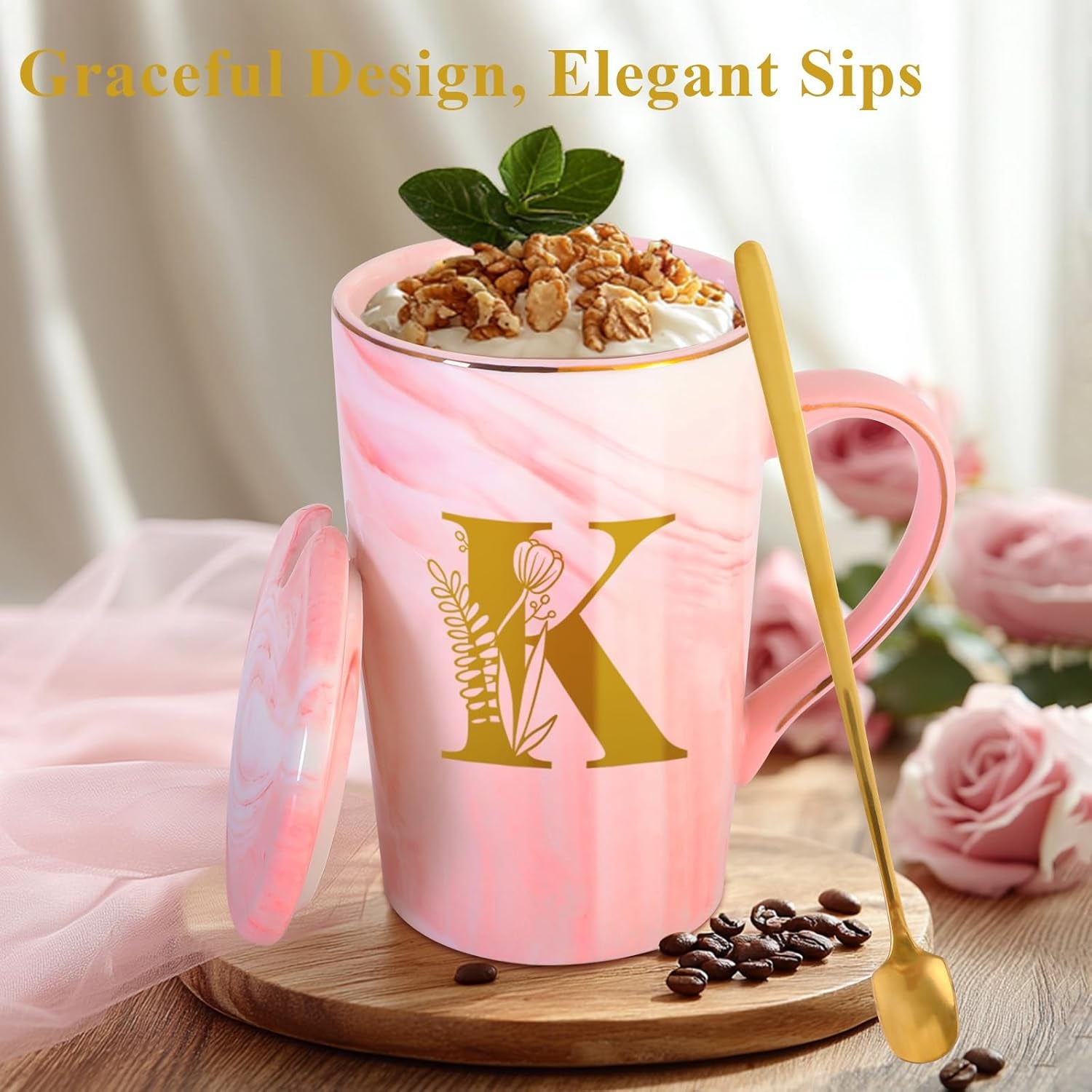 Personalized Ceramic Coffee Mug with Lid Tea Cup Mother Day Best Mama Mom Ever from Daughter Son Gifts Christmas Xmas Valentines Birthday Groom Bride Mother in Law Personalized Special Present,K