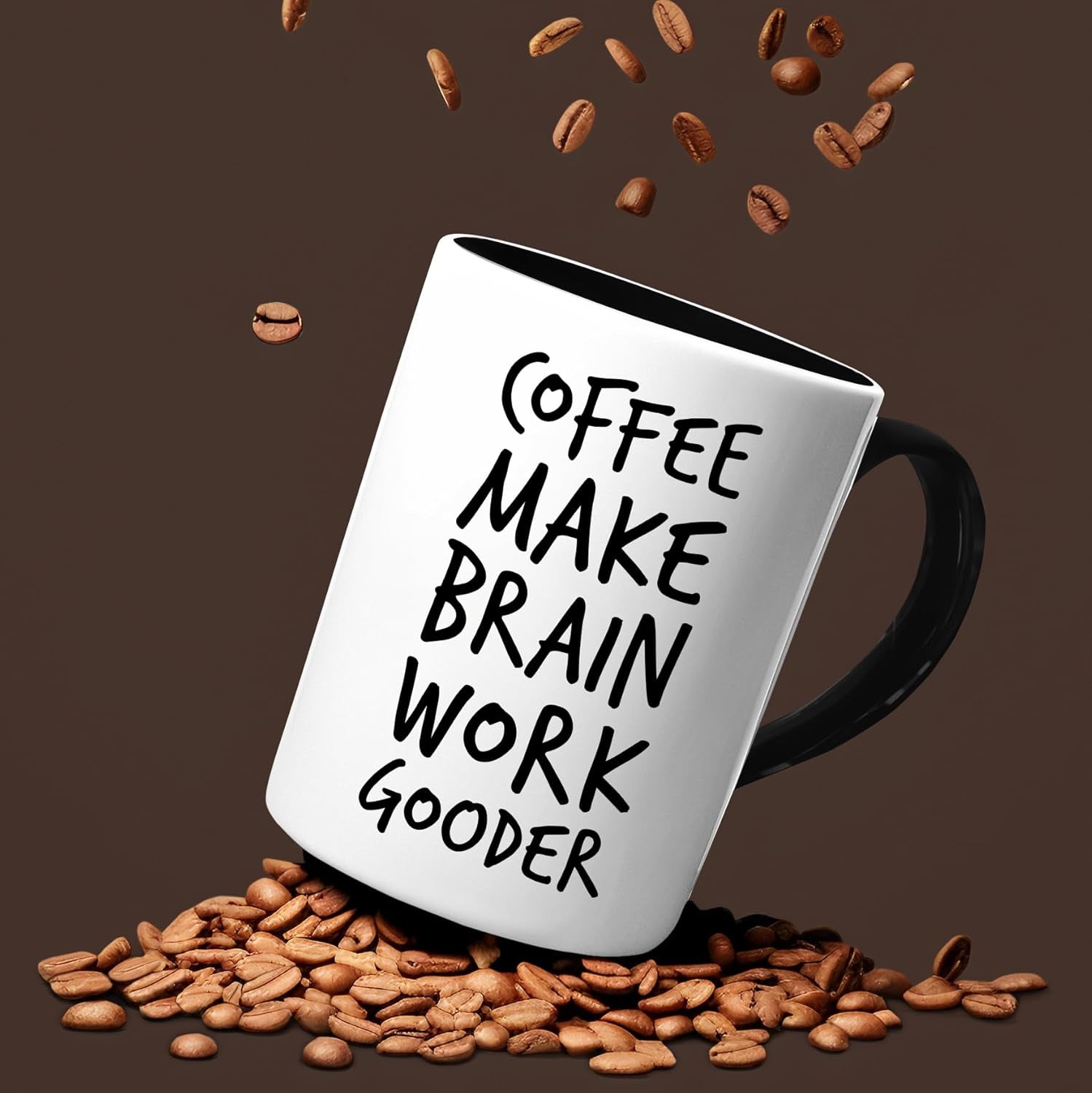 Coffee Make Brain Work Gooder Mug Funny Coffee Lover Gift Humorous Idea Family Friends Birthday Presents Sarcastic Office Tea Cup Caffeine Addict Brain Booster Gooder Vibes