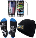 Fishing Hunting Camping Gifts Funny Hat Socks Tumbler Gift Box for Dad Husband Boyfriend Grandpa Fathers Day Birthday Christmas Black