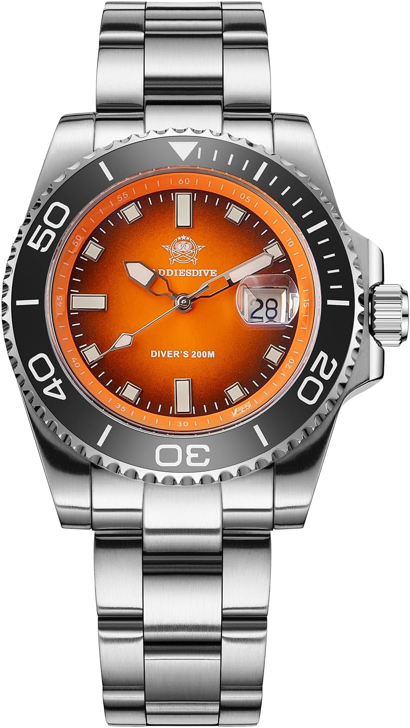 41 MM Mens Dive Watch Quartz Movement Watches for Men Easy to Read Dial 200 M Waterproof BGW9 Luminous Analog Orange/Red/Green/Black Gradient Dial