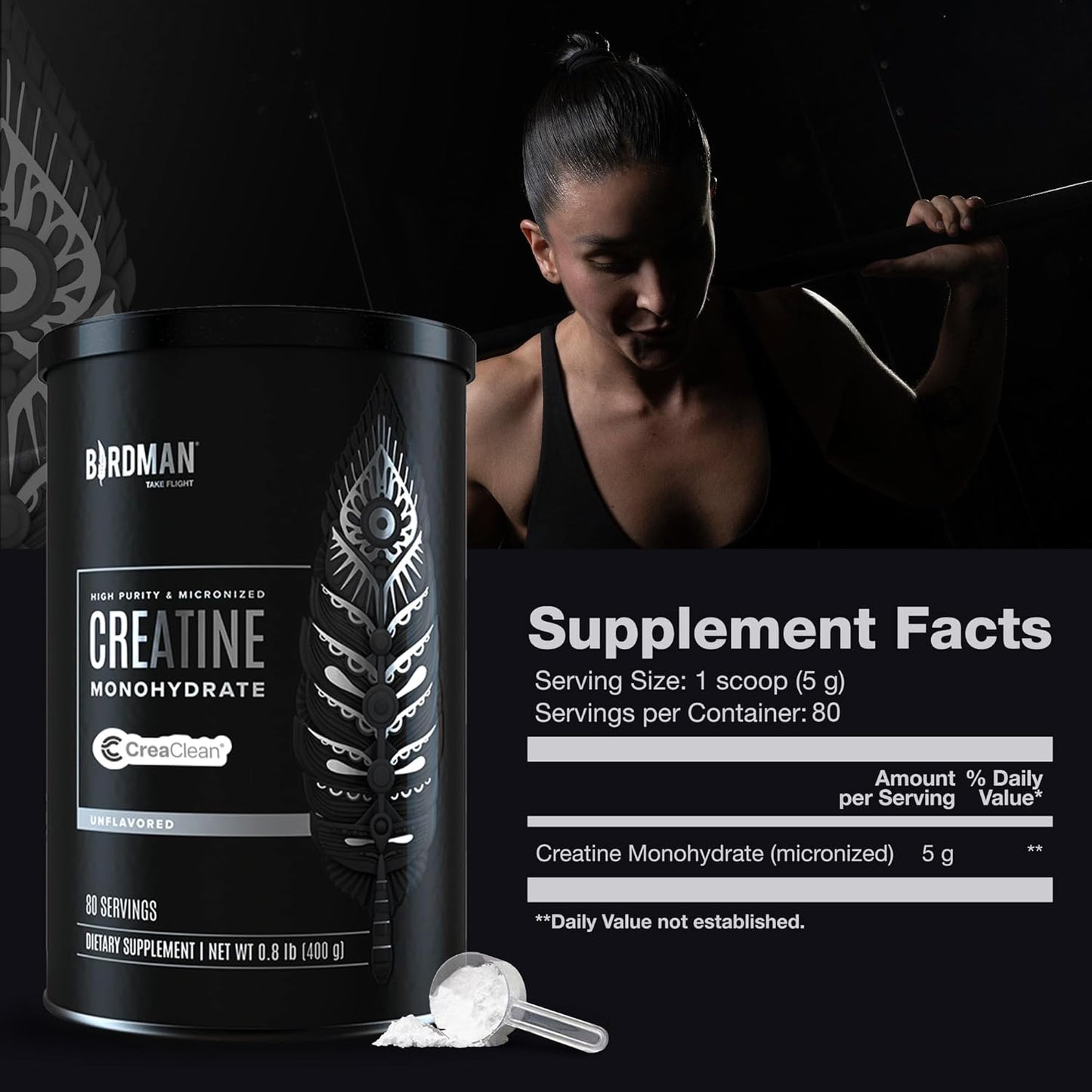 Micronized Creatine Monohydrate Powder, Muscle Recovery, Caffeine Free, Creatine Pre Workout, Vegan, Post Workout, Gluten Free, Sugar Free | 80 Servings (5 Grams Each) | 0.8Lb