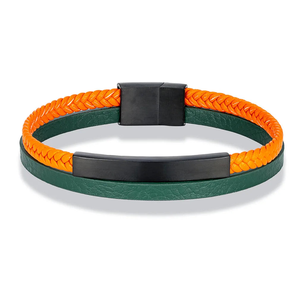 Men Women Punk SOS Custom Logo Name Engrave Text Adjustable Leather Bracelet Customize Stainless Steel ID Bracelet