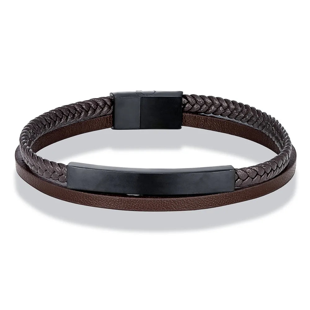 Men Women Punk SOS Custom Logo Name Engrave Text Adjustable Leather Bracelet Customize Stainless Steel ID Bracelet