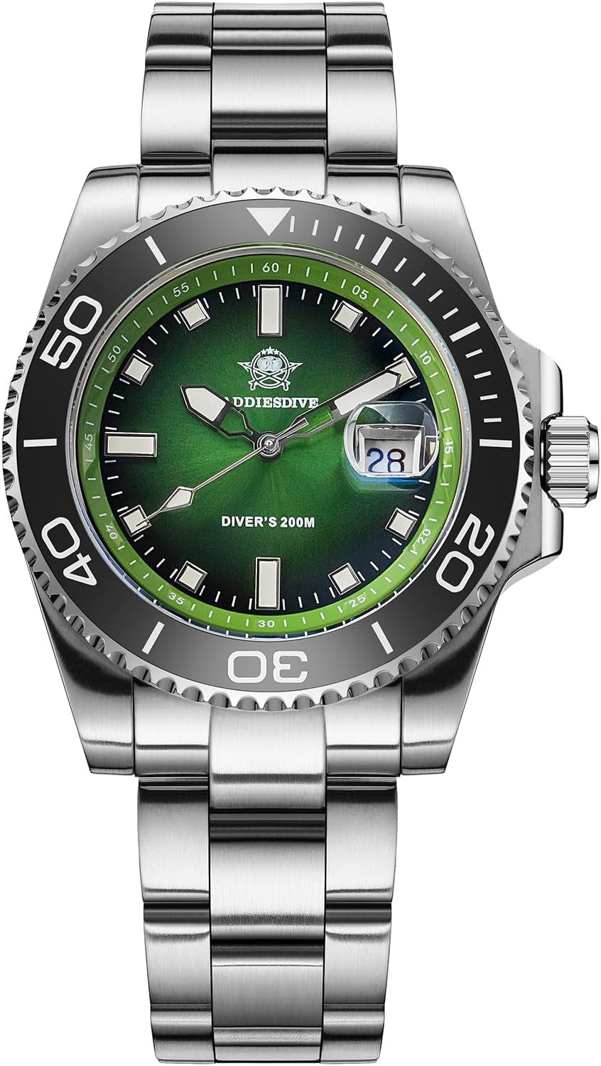 41 MM Mens Dive Watch Quartz Movement Watches for Men Easy to Read Dial 200 M Waterproof BGW9 Luminous Analog Orange/Red/Green/Black Gradient Dial