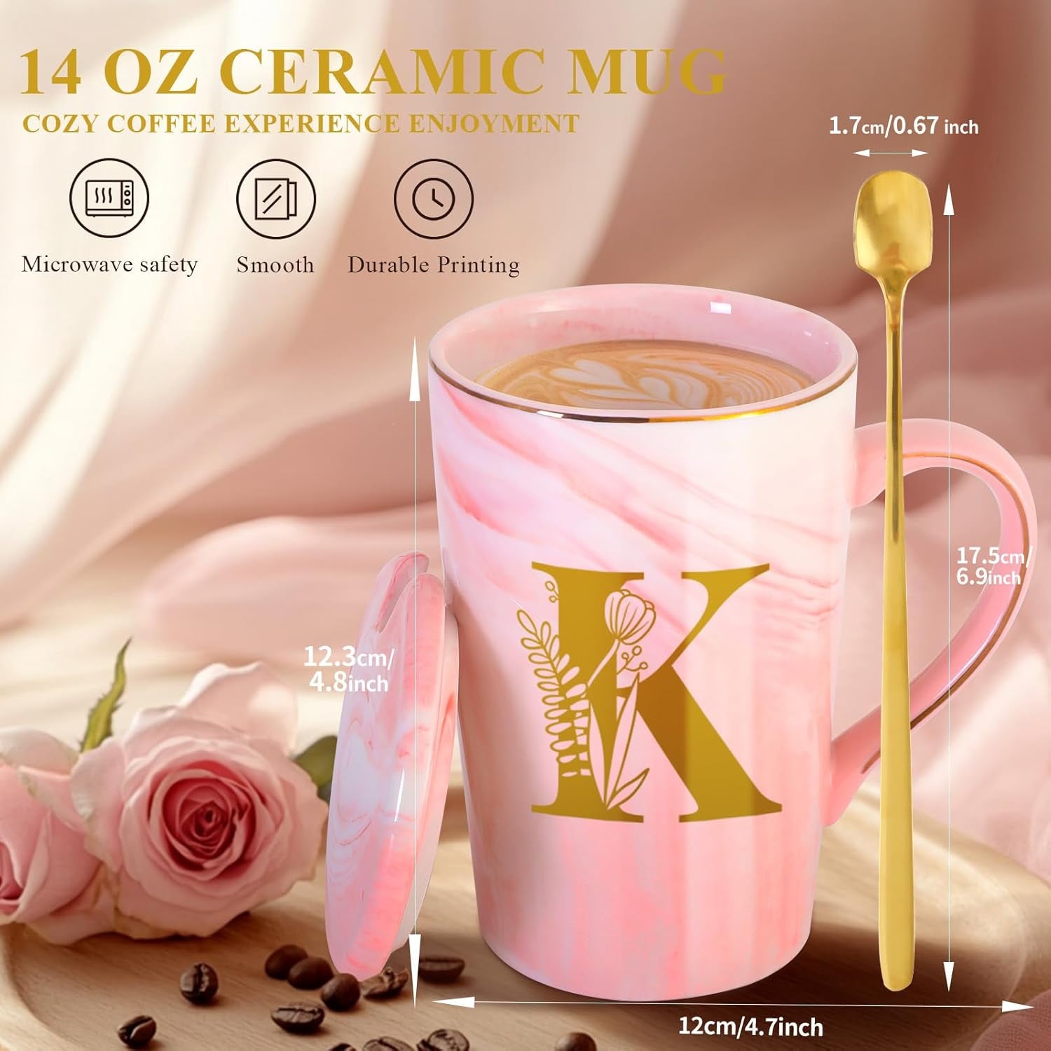 Personalized Ceramic Coffee Mug with Lid Tea Cup Mother Day Best Mama Mom Ever from Daughter Son Gifts Christmas Xmas Valentines Birthday Groom Bride Mother in Law Personalized Special Present,K