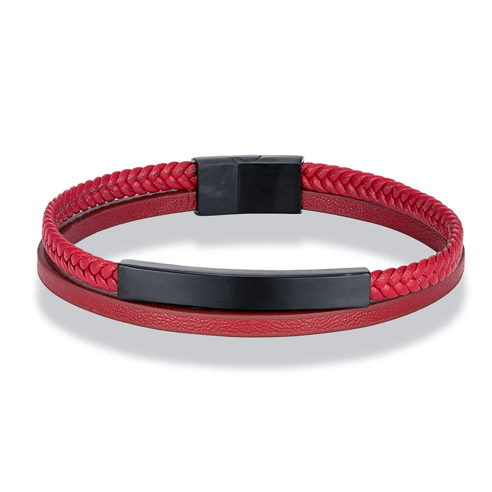 Men Women Punk SOS Custom Logo Name Engrave Text Adjustable Leather Bracelet Customize Stainless Steel ID Bracelet
