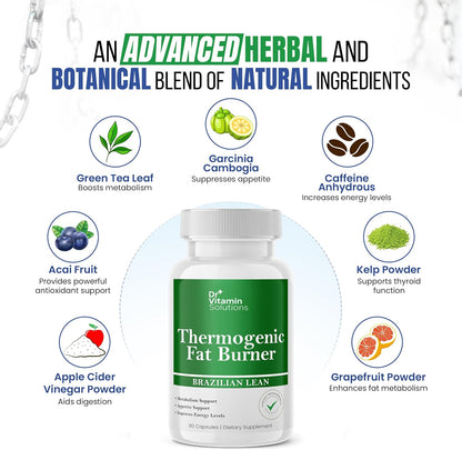 Thermogenic Fat Burner Brazilian Lean, Weight Loss Pills for Women, Waist Trimmer & Supplements for Bloating for Women & Men, 60 Capsules