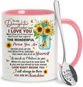 Daughter Gifts on Mother'S Day, Birthday, Presents for Daughters from Mom Dad Cup with Spoon, to My Daughter Coffee Mug, Sunflower Gifts for Women Keepsake, 11Oz White Pink Ceramic Tea Mug