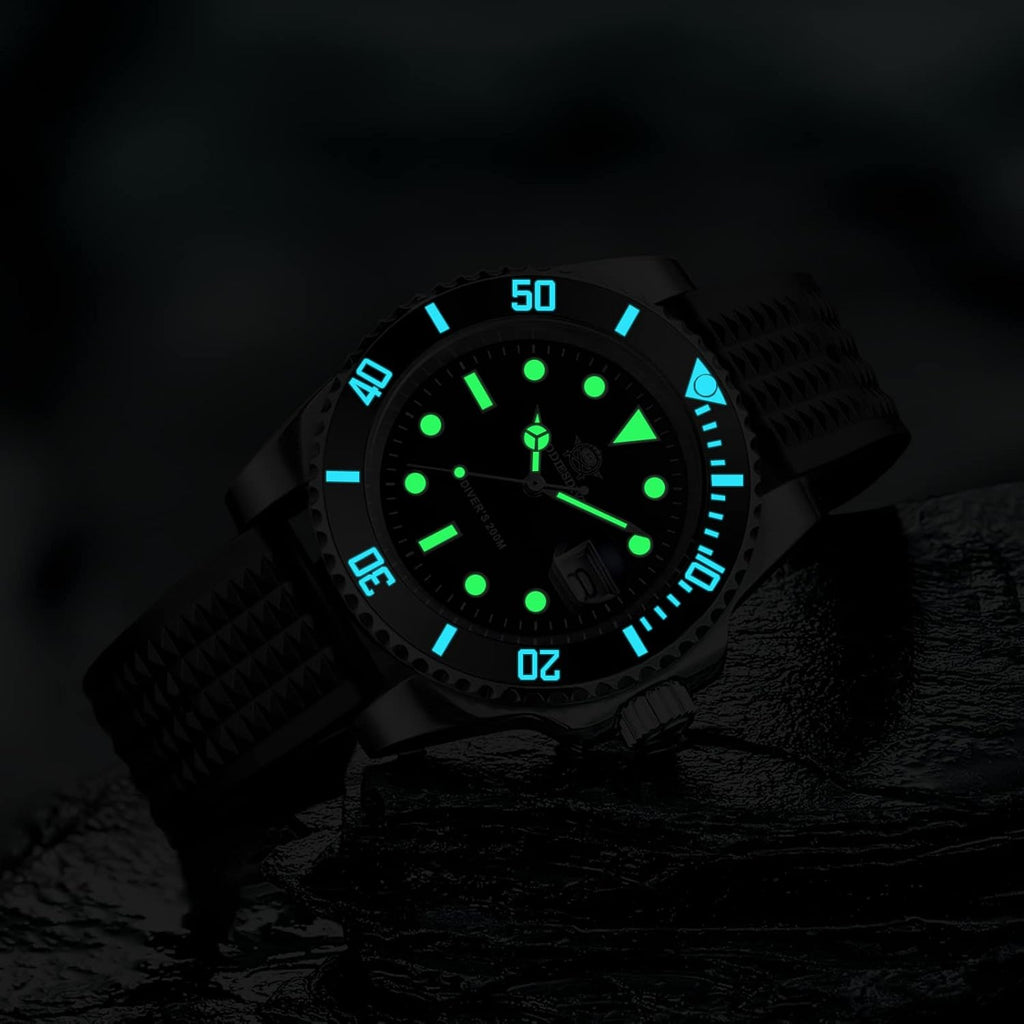 41 MM Mens Dive Watch Quartz Movement Watches for Men Easy to Read Dial 200 M Waterproof BGW9 Luminous Analog Orange/Red/Green/Black Gradient Dial